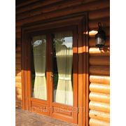 Дверь деревянная из евробруса с обсадной коробкой на террасу фото