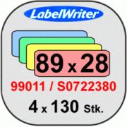 Адресные этикетки, разноцветные бумажные (Желт, Гол, Роз, Зел), 89 х 28 мм, 130х4 этикеток, стойкие фото