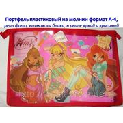 Портфель пластиковый "Winx", красный, 3 девочки (на молнии, формат А4)