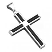 Кулон “Крест“, серебристый с черным центром, сталь фото