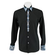 Качественная мужская черная сорочка с изысканной голубой вышивкой2