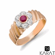 Золотое кольцо с рубином и бриллиантами 0,36 карат (Код: 16311) фото