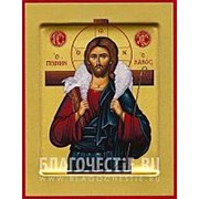 Храм Покрова Богородицы Пастырь Добрый (Господь Иисус Христос), икона на сусальном золоте (гладкий МДФ 6 мм без ковчега) Высота иконы 10 см фото