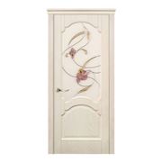 Межкомнатная дверь “Барселона“ облицованная шпоном белого ясеня витраж “Орхидея“ фото