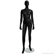 Манекен женский, черный глянцевый, абстрактный, для одежды в полный рост на круглой подставке, стоячий прямо, классическая поза. MD-EGO 03F-02G фотография