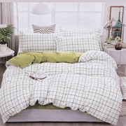 Двуспальный комплект постельного белья из сатина “Mancy A+B“ Белый в клеточку и оливковый фотография