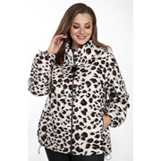 Куртка с шерстью леопардовая большого размера на молнии чёрно-белая Л 1410 р. 52-56 фото