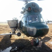 Внесение минеральных удобрений вертолетом Ми-2