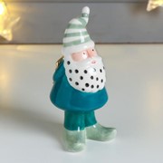 Сувенир керамика “Дед Мороз с золотой звёздой, полосатый колпак“ зелёный 13,8х6х6,5 см фото