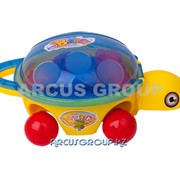 Песочный набор черепаха на колесах, пагцырь открывается, грабли, лопата, лейка, 6 форм фото