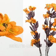 Цветок Глициния / Набор 5 шт / 1 м / 4 цветка, 9 бутонов, 3 листика / Оранжевые e31023