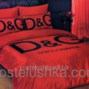 Комплект Атласного постельного белья Dolche&Gabbana red с простынью на резинке фото