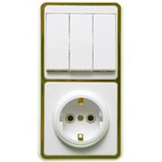 Блок комбинированный (3-х клавишный выключатель и розетка с заземляющим контактом) с ободком под золото БКВР-033 З фото