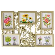 Фоторамка пластик на 5 фото 10х15 см “Панды на бамбуке“ бледное золото 32х47 см фото