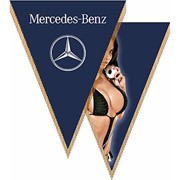 Вымпел треугольный Mersedes-Benz с девушкой фон синий (260х200) цветной (уп.1шт) SKYWAY фото