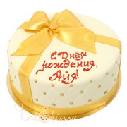 Праздничный торт на день рождения с золотым бантом №777 фото