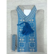 Льняная рубашка с голубым узором (Б-59) фото