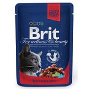 Brit Premium 100г пауч Beef Stew&Peas Влажный корм для взрослых кошек Говядина и горошек фотография
