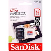 Карта памяти микро SDHC 32 Гб класс 10 - SanDisk - Ultra - UHS-I, 80 Мб-с, с адаптером SD фотография