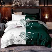 Семейный комплект постельного белья из поплина “Senbol“ Белый и зеленый с сердечками из узоров с цветами и фото