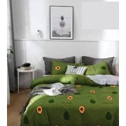 Комплект постельного белья Евро из сатина “Lorida“ Темно-зеленый с авокадо и черно-белый с узором фотография