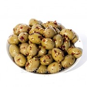 Бочковые крупные оливки Халкидики (Halkidiki) с косточкой 71-90 и перцем Буково фото