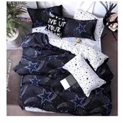 Двуспальный комплект постельного белья из поплина “Fuanna“ Черный с большими синими и маленькими белыми фотография