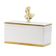 Шкатулка Glasar керамическая белая с золотистой окантовкой и металлическим бюстом на крышке 20x9x17см фото