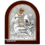 Святой Георгий Победоносец - Греческая Икона С Серебром И Позолотой