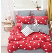 Семейный комплект постельного белья из поплина “Lorida home“ Красный с белыми цветочками и черно-белый в фото