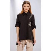 Стильная черная блуза-рубашка R 2076 р. 42-50 фотография