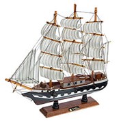 Корабль сувенирный средний «Трёхмачтовый», борта синие с белой полосой, паруса белые, 40 х 8 х 38 см