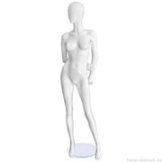 Манекен женский, белый глянцевый, абстрактный, для одежды в полный рост на круглой подставке, стоячий прямо, руки убраны за спину. MD-FR-09F-01G фото