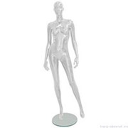 Манекен женский, белый глянцевый, абстрактный, для одежды в полный рост на круглой подставке, стоячий прямо, левая нога немного отведена вбок. MD-EGO фото