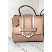 Сумка женская из кожи 18 см компактная бежевая фото