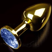 Золотистая анальная втулка с синим стразом - 7 см. Пикантные штучки Dprsg252blue фото