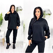 Зимний спортивный костюм женский черный из трехнитки на флисе (4 цвета) ЕФ/-12715 фото