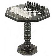 Шахматный стол с каменными фигурами мрамор змеевик 60х60х62 мм фото