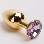 Золотистая металлическая анальная пробка с розовым стразом - 9,5 см. 4sexdreaM 47006-2 фото