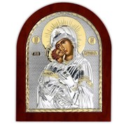 Владимирская Икона позолоченная на деревянной рамке Божией Матери Silver Axion 55 х 70 мм