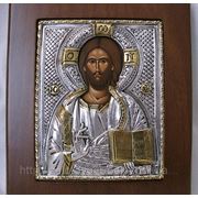 Икона Иисус с позолотой в серебре фото