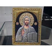 Икона Иисус с позолотой в серебре фотография