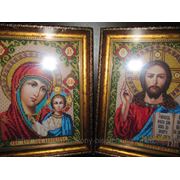 Иконы ручной работы венчальная пара Иисус Вседержитель и Казанская вышиты чешским бисером в наличии