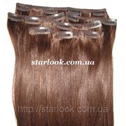 Набор натуральных волос на клипсах 60 см. Оттенок №4. Масса: 140 грамм. фото