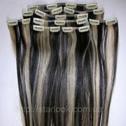 Набор натуральных волос на клипсах 52 см. Оттенок №1b-613. Масса: 130 грамм. фото