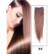 Натуральные волосы Remy на клипсах 55 см оттенок #4 80 грамм фото
