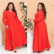 Длинное женское платье красное с имитацией запаха НФ/-16512 фотография