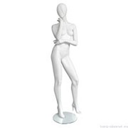 Манекен женский, глянцевый белый, абстрактный, для одежды в полный рост, стоячий прямо, руки согнуты в локтях. MD-Vita Type 05F-01M фотография