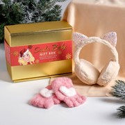 Подарочный набор Santa baby, палантин, плюшевые наушники, митенки фотография