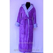 Халат махровый женский Фиолетовый и серая вставка длинный фото